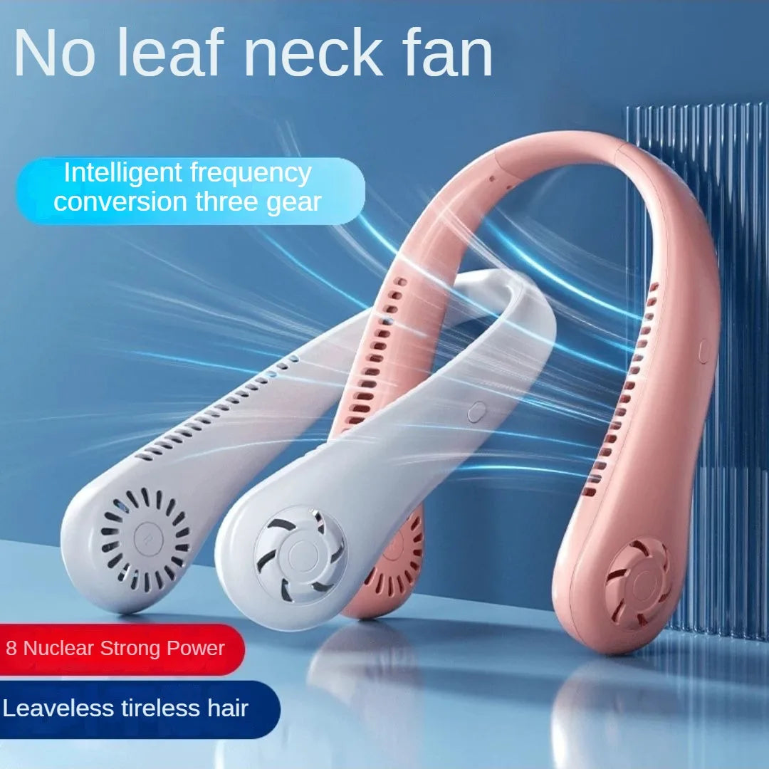 2025 Long Endur New Mini Neck Mounted Fan Portable Bladeless Neck Rechargeable Air Cooler 3 Speed Mini Summer Sports Fan Outdoor