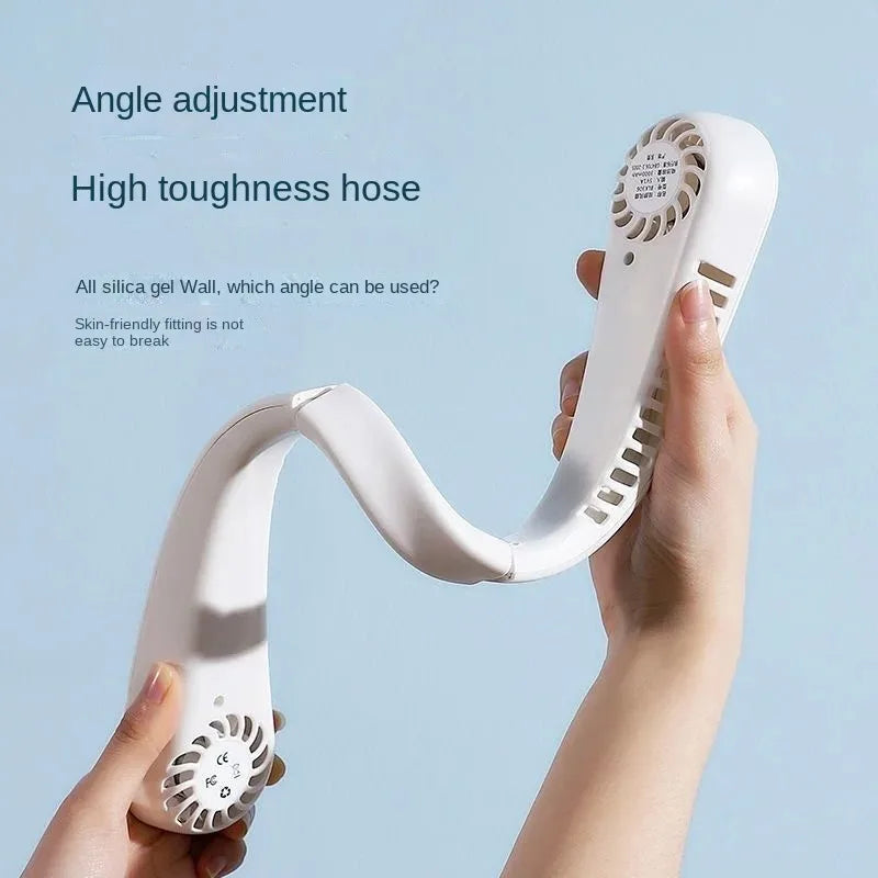 2025 Long Endur New Mini Neck Mounted Fan Portable Bladeless Neck Rechargeable Air Cooler 3 Speed Mini Summer Sports Fan Outdoor