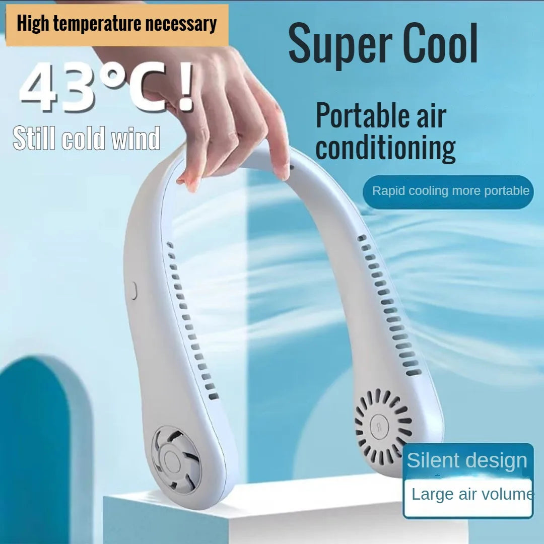 2025 Long Endur New Mini Neck Mounted Fan Portable Bladeless Neck Rechargeable Air Cooler 3 Speed Mini Summer Sports Fan Outdoor