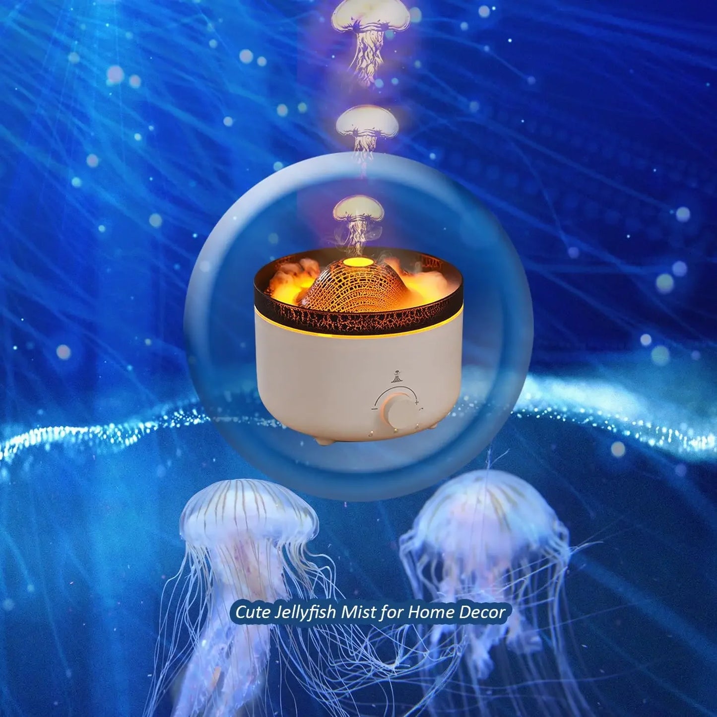 1Pc-Volcano Jellyfish Aromatherapy Machine USB Home Office Aromatherapy Ultrasonic Large Capacity Flame Humidifier